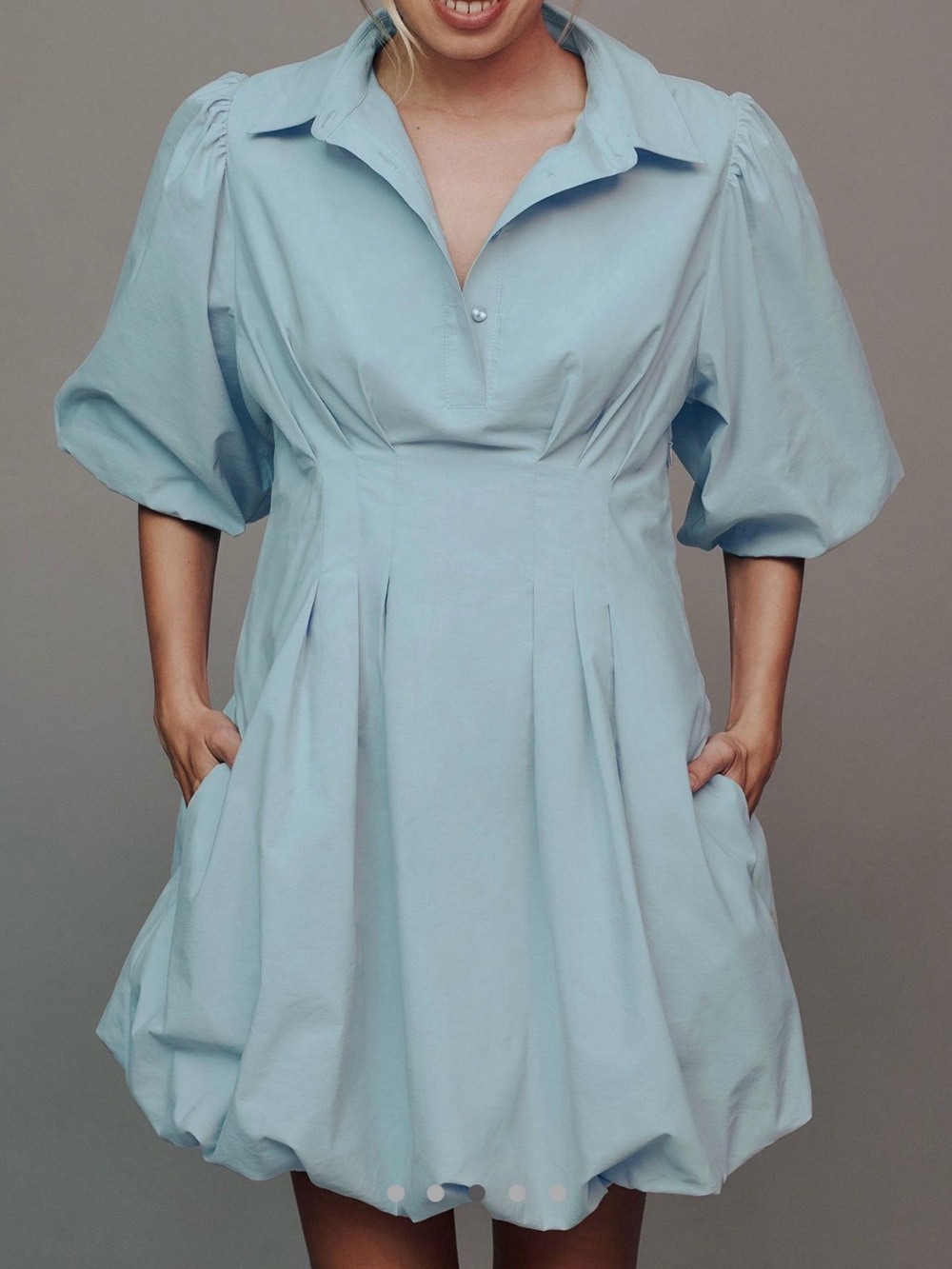 Maeve Sky-Blue Puff-Sleeve Mini Dress